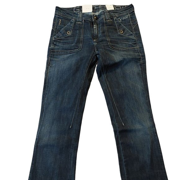 G-Star 3301 Speed Bell Cut Flare Trash Wash Blue Denim Jeans Sz 26 x 35 NWT - Picture 4 of 10